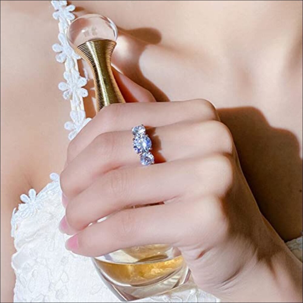 3-Stone Moissanite Ring, 925 Sterling Silver, Engagement Wedding Band